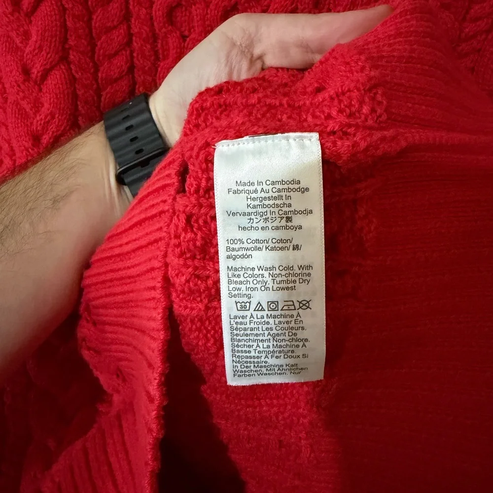 J. Crew Classic Red Cable Knit Sweater